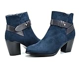 DREAM PAIRS Women's Stylish Ankle Side Zipper Belted Chunky Stacked Heel Fur Interior Booties