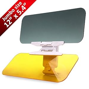 XPLUS Upgrade Car Day and Night Anti-Glare Visor, 2 in 1 Automobile Sun Anti-UV Block Visor Non Glare Anti-Dazzle Sunshade Mirror Goggles Shield for Driving Goggles (Large Car Visor)