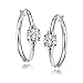 Sterling Silver Genuine, Created, or Simulated Gemstone Solitaire 25mm Hoop Earrings