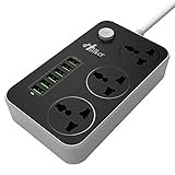 Power Strips with USB ports 3 Way Outlets 6 USB Ports Surge Protection Power Strip Universal Power Socket with 6ft Bold Extension cord With Fuse and Shutter Extension Lead (Black+Gray,US plug )