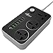 Power Strips with USB Ports 3 Way Outlets 6 USB Ports Surge Protection Power Strip Universal Power Socket with 6ft Bold Extension Cord with Fuse and Shutter Extension Lead (Black+Gray,US Plug)