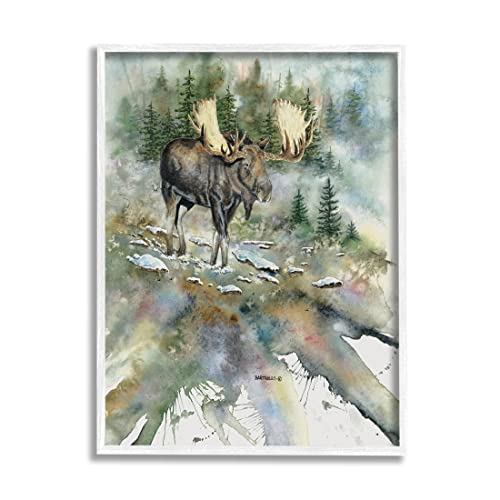 Stupell Industries Moose Stepping Nature Wildlife Giclee Framed Wall Art, Desig…