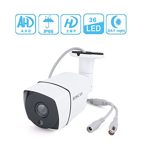 BOSICAN 2.0MP 1080P AHD Bullet Security Camera 115feet IR range Day Night Vision 36 IR Leds Waterproof Outdoor/Indoor for Surveillance CCTV Camera System, Aluminum Metal Housing