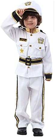 ROMASA Cosplay Children Masquerade Costume Navy Captain Role Play Dress-Up Set-4Pcs (135cm/9-10)