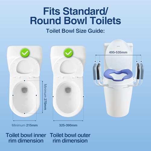 ANNWA Adult Toilet Booster Seat with Armrests and Lid, Raised Toilet Seat 10 cm, Adult Toilet Booster Seat with Padded Handles, 200 kg Load, Post Surgery Toilet (N1FYT16)