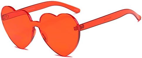 Bedis Transparent Candy Love Heart Shape Sunglasses Rimless Eyewear (Red, 65)