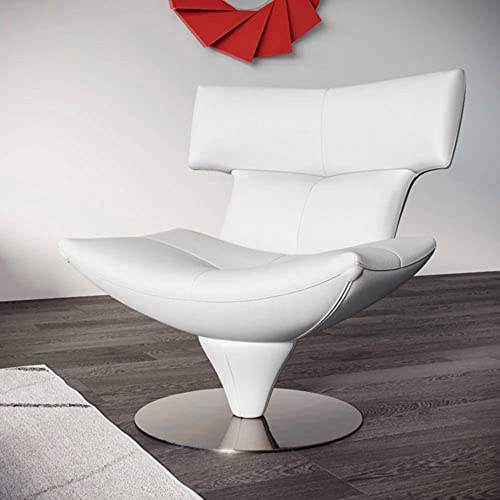 Zuri Furniture Modern Mora Swivel Lounge Chair White Italian Top Grain Leather with Black