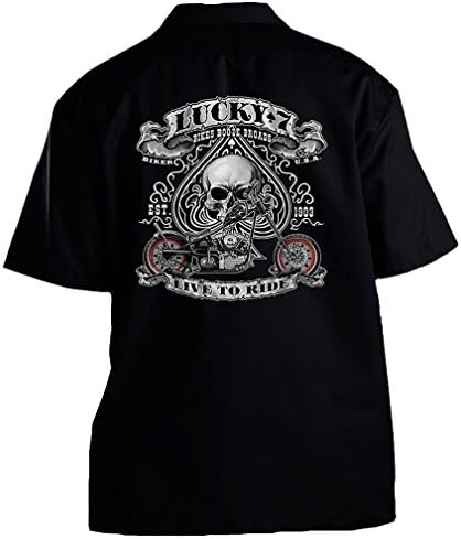 GearHead Alley Motorcycle Lucky 7 Live 2 Ride Work Shirt X-Large Black