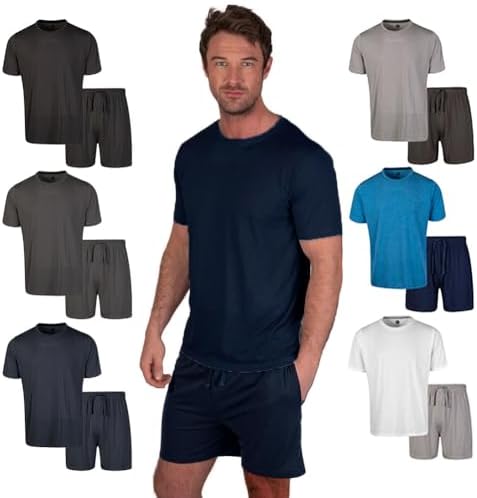 Light & Shade LSSET032 Men's Crew Neck T-shirt and Short Pyjama Set, Navy, M
