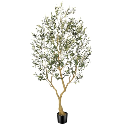 PHYTREE 7ft Artificial Olive Tree, Artificial Plants, Large Faux Olive Tree with Realistic Leaves and Olives - Full and Grand Design Fake Olive Tree with Sturdy Base for Indoor Outdoor Office Decor