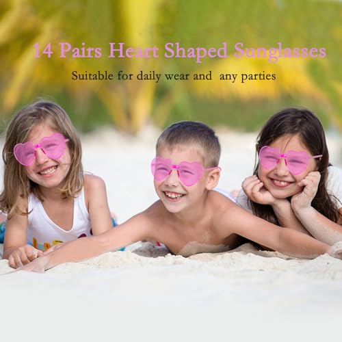 Aqlithle 14 Pairs Heart Shaped Sunglasses for Women, Pink Rimless Glasses, Frameless Love Glasses, Fun Trendy Transparent Heart Sunglasses Valentines Party Favor