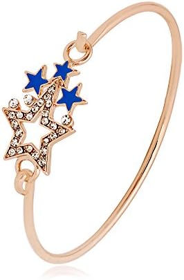 RUXIANG Blue Star Cubic Zirconia Bangle Birthstone Cuff Hook Bracelet Jewelry (gold)