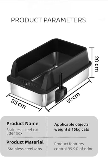 ORCHID M®Stainless Steel Cat Litter Box，Metal Kitty Litter Box with High Wall Sides Enclosure for Big and Small Cats, Odor Control, Easy Clean,Non-Sticky, Anti-Leakage(white）