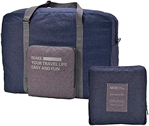 K Y KANGYUN Foldable Travel Bag Waterproof Travel Duffel Bag,Women Ladies Man Canvas Weekender Bag Overnight Carry-on Tote Duffel in Trolley Handle (Upgrade-Navy Blue) …