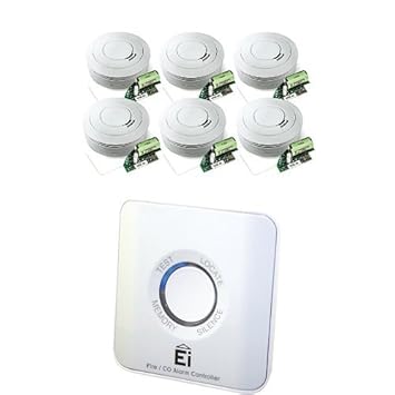 Ei Electronics Ei650RF 10-Jahres-Funkrauchwarnmelder, weiß, 6 Stück + Einknopf-Fernbedienung für Rauchwarnmelder, Ei450