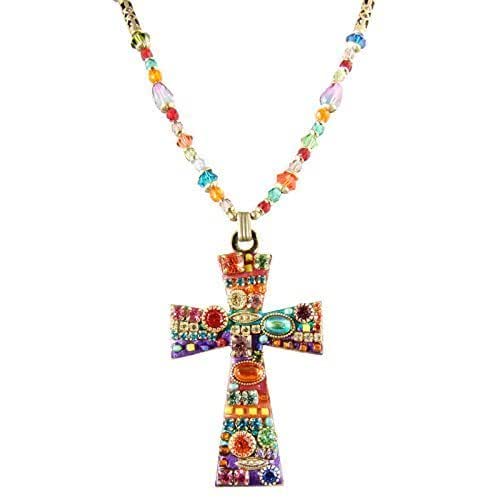 Large Rainbow Cross Necklace on Beaded 