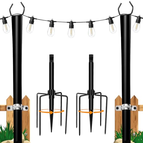 String Light Poles, 2.5m Outdoor Steel Lighting Pole, Sturdy Light Pole with Fork, Adjustable Metal Poles for Outdoor Patio, Yard, Deck, Garden, Party, Wedding (Metal Black)