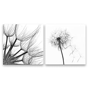 2 Panel Canvas Wall Art Line Draw Dandelion Canvas Prints Painting Wall Decor for Living Room Wooden Framed Home Decorations - 12"x12" x 2 Panels