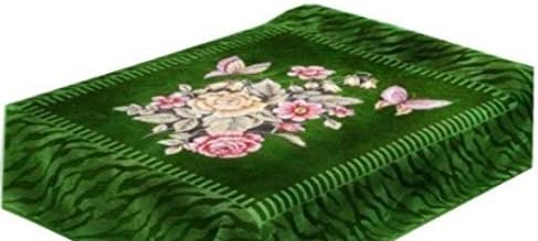 Korean Solaron Vivalon Super Thick Heavy Weight Ultra Silky Soft Mink Heavy Duty Reversible Blanket bed comforters bedspreads bedding comforter King or Queen(King, 112 Flower Green)