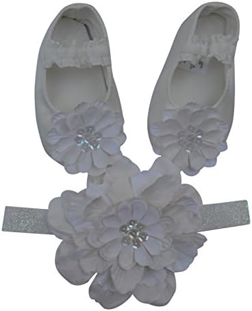 PLH Bows Combo-pack Crib Shoes and Matching Glitter Baby Band, Antique White