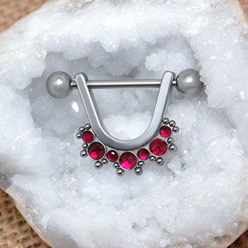 316L Surgical Stainless Steel Nipple Ring - Nipple Shield Piercing with Ruby - Barbell Jewelry 14g - Nipple Barbell - Body Piercing Jewelry - Thumbnail 6