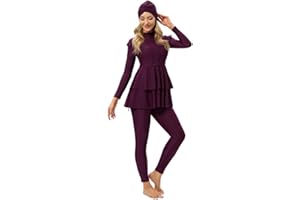 ODIZLI Muslim Swimsuits for Women Long Sleeve Built-in Bra Swimming Tops + Swimming Pants + Hijab Burkini Full Cover Swimwear