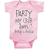 Party in My Crib 2am Letter Print Baby Universal Bodysuit Gift Bodysuits for Newborn Pink