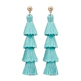 Jane Stone Fashion Tassel Earrings Statement Bohemian Multi Layered Gold Plated Mint Jewelry for Women Girls