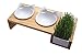 ViviPet Cat Dining Table - 15° Tilted Platform Pet Feeder_ Solid Pine Stand with Ceramic Bowls – Elevated Cat Feeder Raised Cat Bowl Mykonos Collection (Wood Stand, White Bowls)