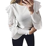 TOPUNDER 2018 Ruffle Long Sleeve T Shirt for Women Lace Crewneck Top Loose Blouse Evening