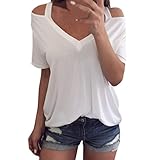 Boomboom Women Summer Blouse, Black Ladies Off Shoulder V Neck T-Shirt Short Sleeve Tops Blouse Irregular Tunic Shirts