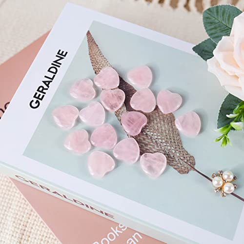 BigOtters Heart Rose Quartz, 16PCS Healing Crystal Gemstones Bulk Pink Love Palm Stones for DIY Crafts Chakra Wedding Valentine