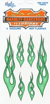 Hardley Dangerous Illusions 6 Flames Removable Stickers, Green