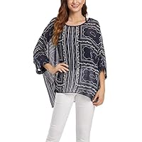 LeaLac Women Chiffon Blouse Designer Floral Batwing Sleeve Beach Loose Tunic Shirt Tops L276-4364