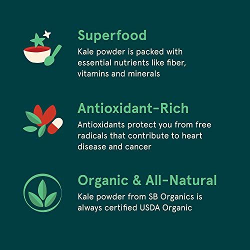 SB Organics Kale Powder - USDA Organic Antioxidant-Rich Superfood with Fiber, Vitamins and Minerals - 16 oz. - Thumbnail 2