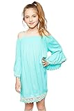 Mrignt Big Girls Sling Casual Lace Dresses the Off Shoulder Bell Sleeves Summer Party Dress(Mint, 13-14/Age )