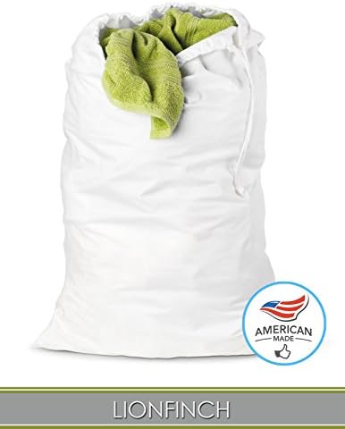 LionFinch 4 Count- Heavy Duty Laundry Bags or Hamper Liners. Extra Large 40” Tall x 30” Wide. Bright White Super Soft Canvas. Fits 5 Loads of Laundry. Easy to Wash/Dry. Proudly Made in California!