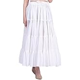 Wevez Women's Flowy Renaissance Long Maxi Tiered Peasant Dance Skirt, Plus Size 0X to 3X
