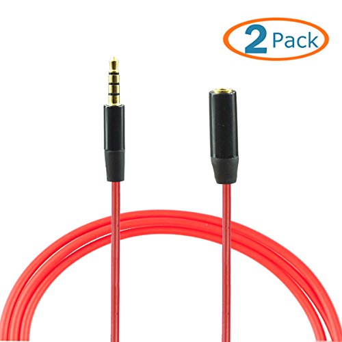 HTTX 3.5mm Audio Extension Cable Male to Female Auxiliary 4-Conductor TRRS Stereo [Gold Plated Connectors] for Apple, Samsung, Sony & More, 3ft -Red (2-Pack) - Thumbnail 3