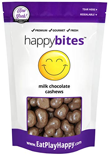 Happy Bites Milk Chocolate Covered Cashews - Pure Milk Chocolate - Resealable Pouch Bag (1 Pound) - Thumbnail 3
