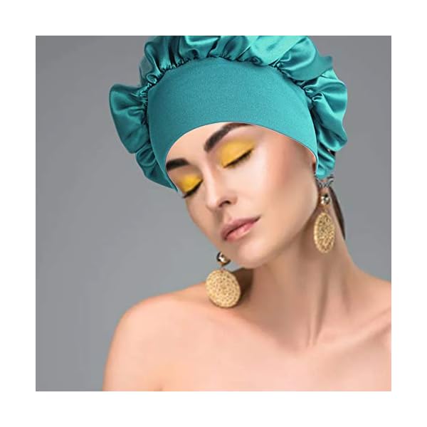Cyleibe-2pcs-Satin-Bonnet-Cap-Hair-Bonnet-for-Women-Sleeping-Satin-Night-Sleep-Caps-Women-Girls-Knitted-Elastic-Wide-Band-Shower-Cap-for-Home-Use-Hair-Salon-Hair-Loss-Royal-Blue-Teal Cyleibe 2pcs Satin Bonnet Cap, Hair Bonnet for Women Sleeping, Satin Night Sleep Caps, Women Girls Knitted Elastic Wide…