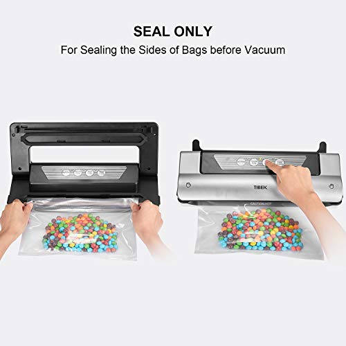 Vacuum Sealer, TIBEK 3 IN 1 Food Sealer Machine with Cutter, 5s Fast Dry| Wet Food Preservation Machine, Fresh Up To 5x Longer, with Starter Kit Rolls, Easy to Clean