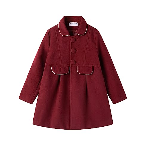 Mud Kingdom Revers Kleine Mädchen Mantel Einfarbig Langarm Trenchcoat Winter Herbst Loose Peacoat Burgund für 5 Jahre