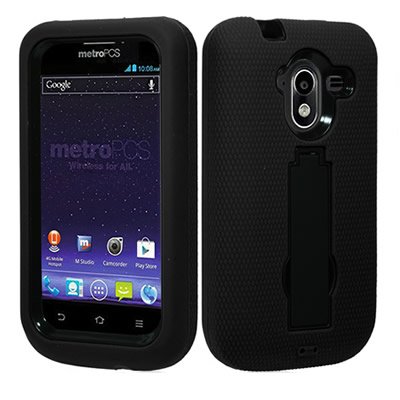 CoverON® HYBRID Dual Heavy Duty Hard BLACK Case and Soft BLACK Silicone Skin Cover with Kickstand for ZTE N9120 AVID 4G METRO PCS includes PRY-Triangle Case Removal Tool [WCF400]