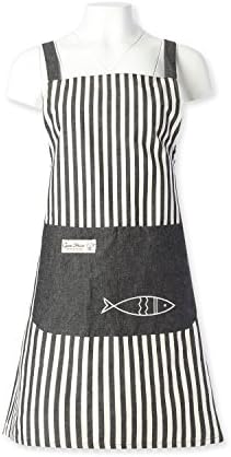 Home Bene 100% Cotton Gupi, Cute X-back Kitchen Apron for Women, Cooking Apron White Stripes, Waist Ties, One Spacious Front Pocket, Cooking, Baking, Barbecuing, Gardening Blue