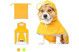 Dog Raincoat with Hood for Medium Dog,Luccalily Waterproof Dog Rain Jacket with Reflective Strip Adjustable Belly Strap Light