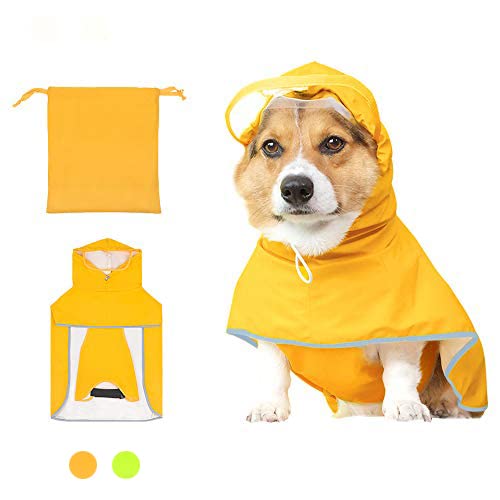 Photo 1 of Luccalily Waterproof Dog Rain Jacket with Hood - Reflective Strip, Adjustable Belly Strap, Lightweight Poncho with Storage Bag (Small, Yellow)
