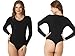 Ladies Roundneck Cotton Long-sleeve Stretch Quality Thong Black Leotard/bodysuits