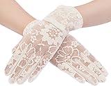 Women Lace Uv Protection Gloves Summer Short Driving Gloves Touch Screen, Beige