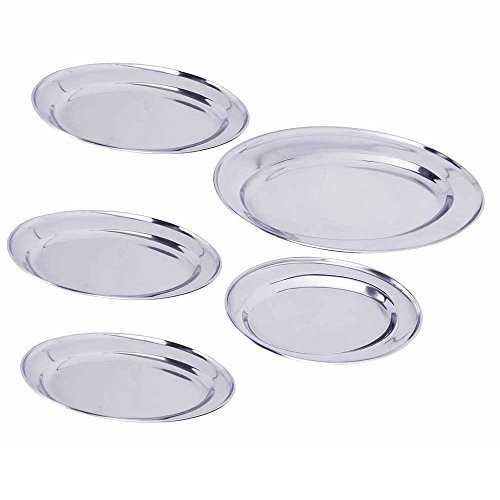 Kosma Set of 5 Stainless Steel Oval Tray | Serving Tray | Oval Plate | Roast Meat Plate | Platter - 20-30-40-50-60cm